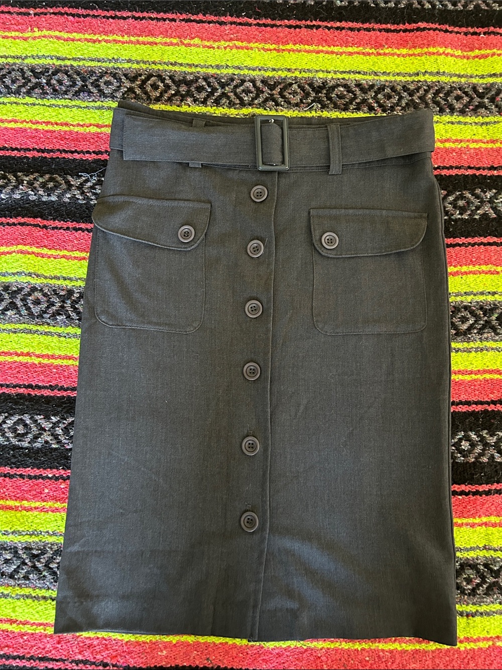 Costa Blanca Black Button-Front Belted Pencil Skirt